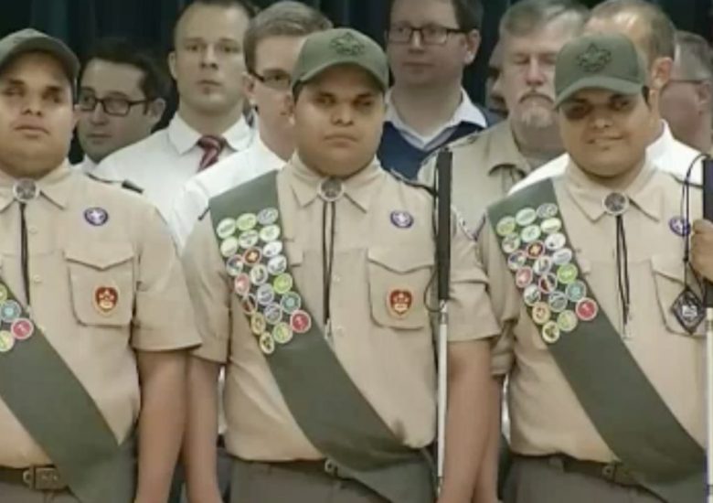 Blind triplets adopted by a blind man earn the highest rank in Boy Scouts