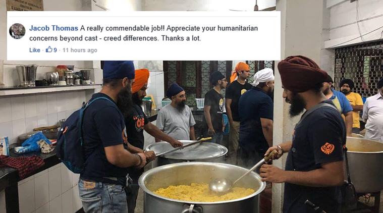 Sikh volunteers cook and serve hot meals to flood-affected people in Kerala