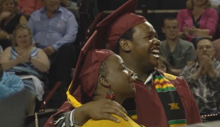 Mom skips her own graduation to attend son’s, college surprises her with degree