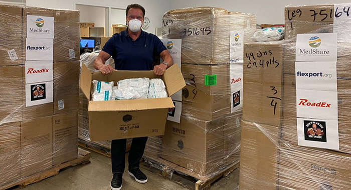 Arnold Schwarzenegger personally delivers 50,000 masks to doctors on the front lines